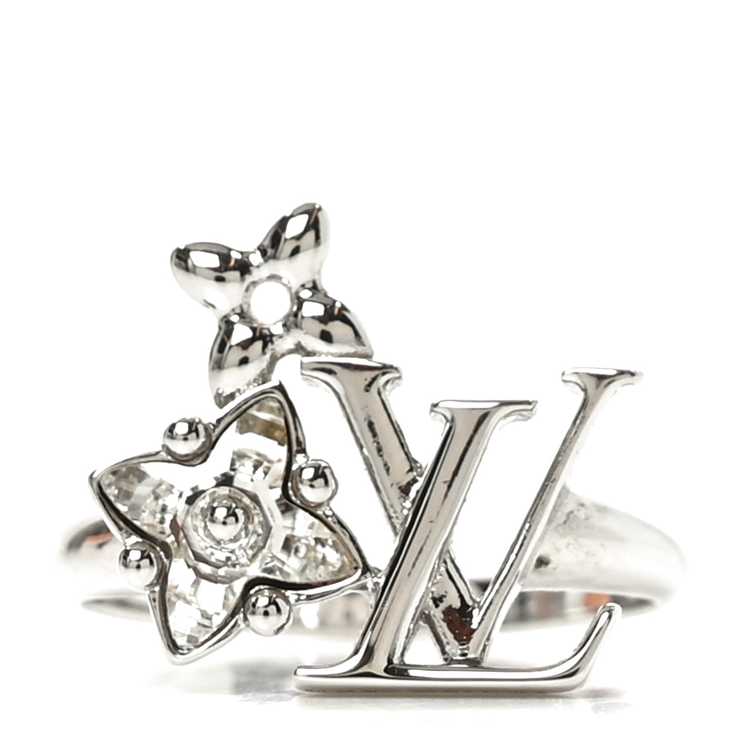 Louis Vuitton Metal Crystal Loulougram Ring M Silver 1 of 6