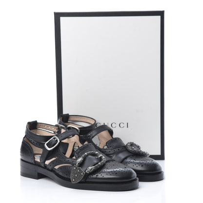 Gucci Calfskin Bee Embroidered Womens Queercore Brogue Wingtip Monk Strap Loafers 37 Black 9 of 9