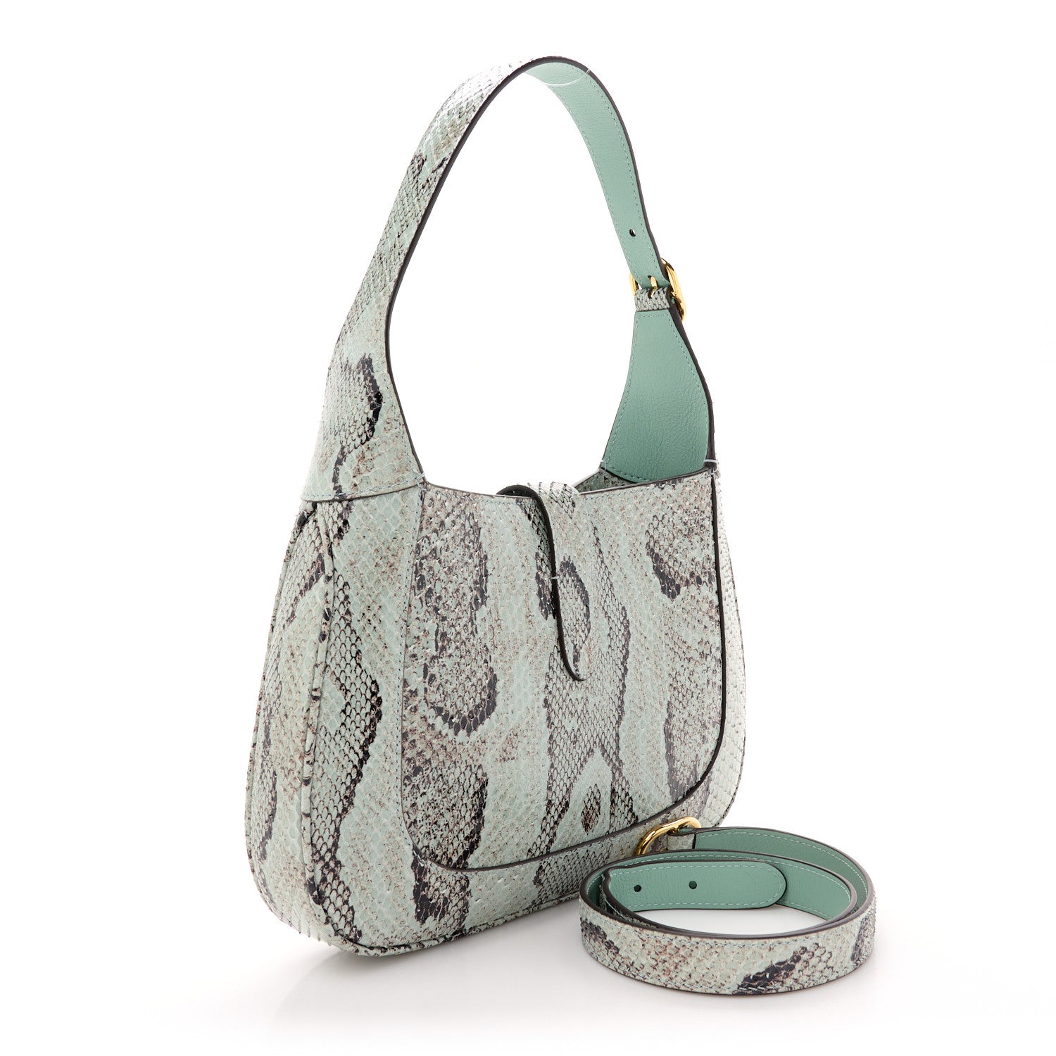 Gucci Snakeskin Calfskin Small Jackie 1961 Hobo Teal Light Teal 3 of 10