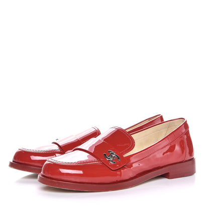 Chanel Patent CC Turnlock Mocassin Loafers 36.5 Red 3 of 14