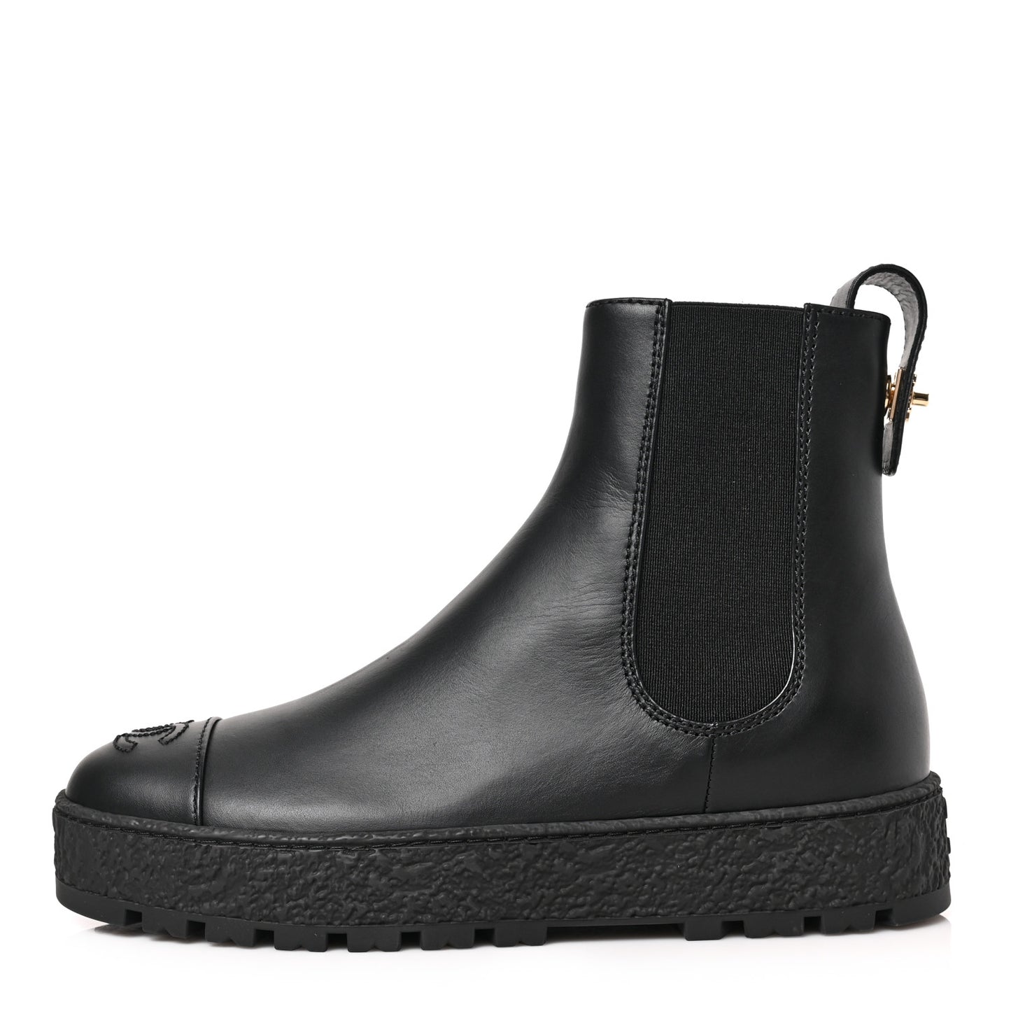 Calfskin Cap Toe CC Ankle Boots 37 Black