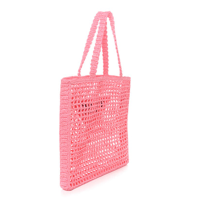 Prada Yarn Raffia Effect Crochet Logo Embroidered Tote Bag Petalo 3 of 9