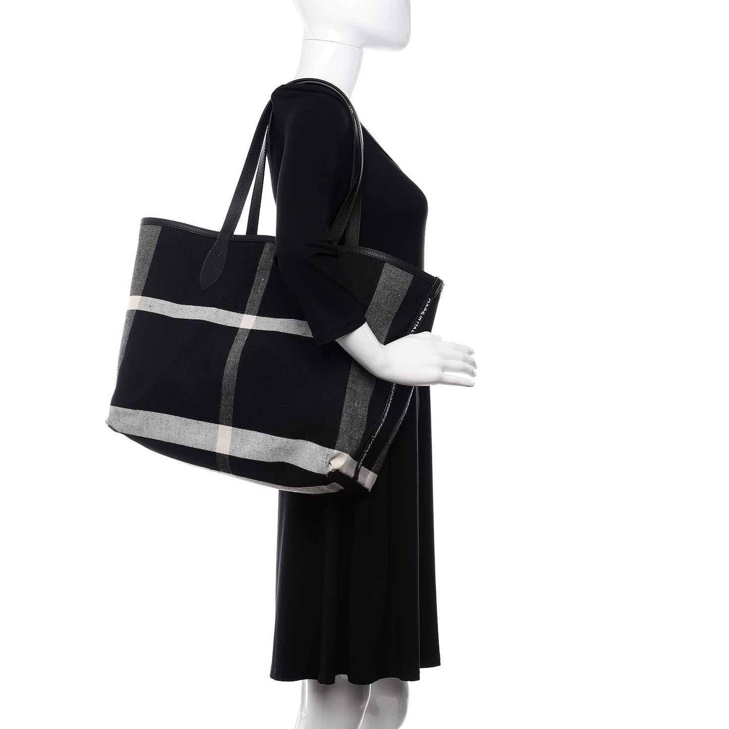 Coated Canvas Mega Check Medium Doodle Tote Black White