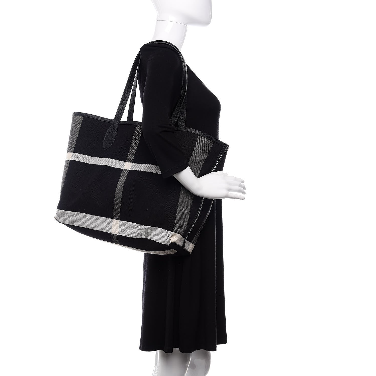 Burberry Coated Canvas Mega Check Medium Doodle Tote Black White 2 of 12