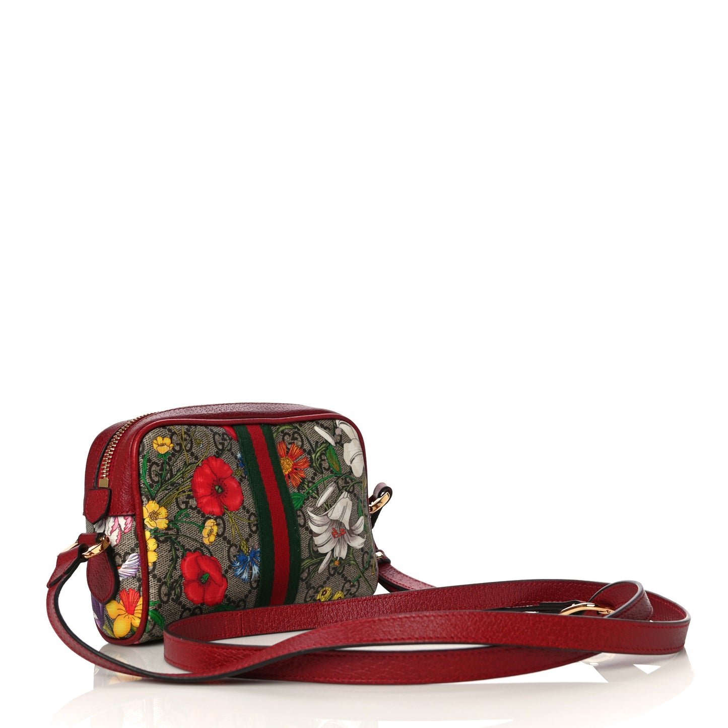 GG Supreme Monogram Flora Web Mini Ophidia Shoulder Bag Red