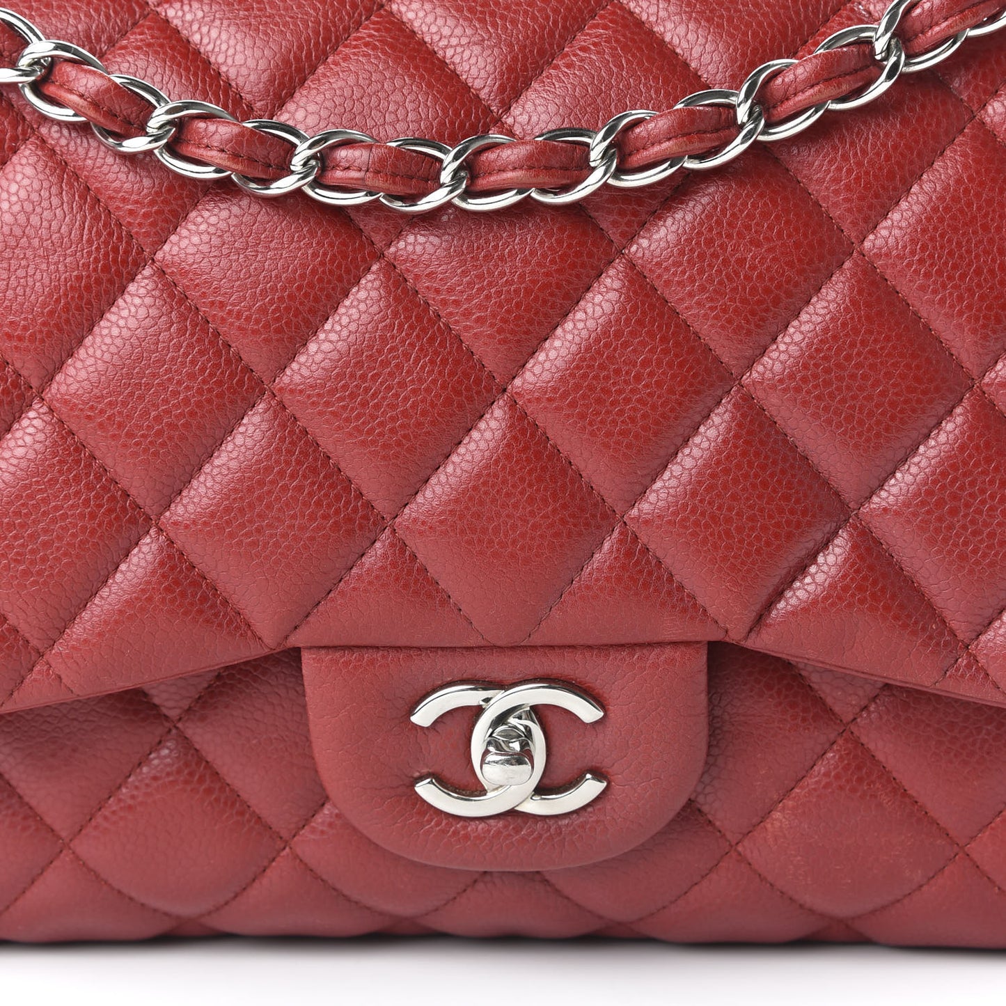 Caviar Quilted Jumbo Double Flap Red