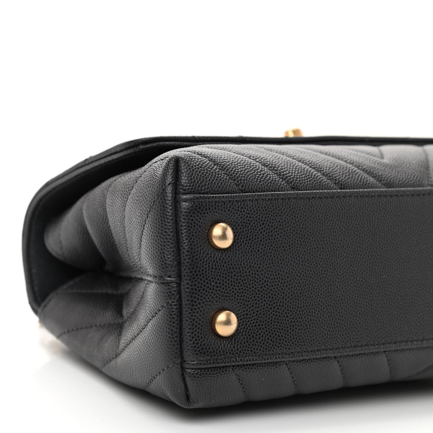 Caviar Chevron Quilted Mini Coco Handle Flap Dark Grey