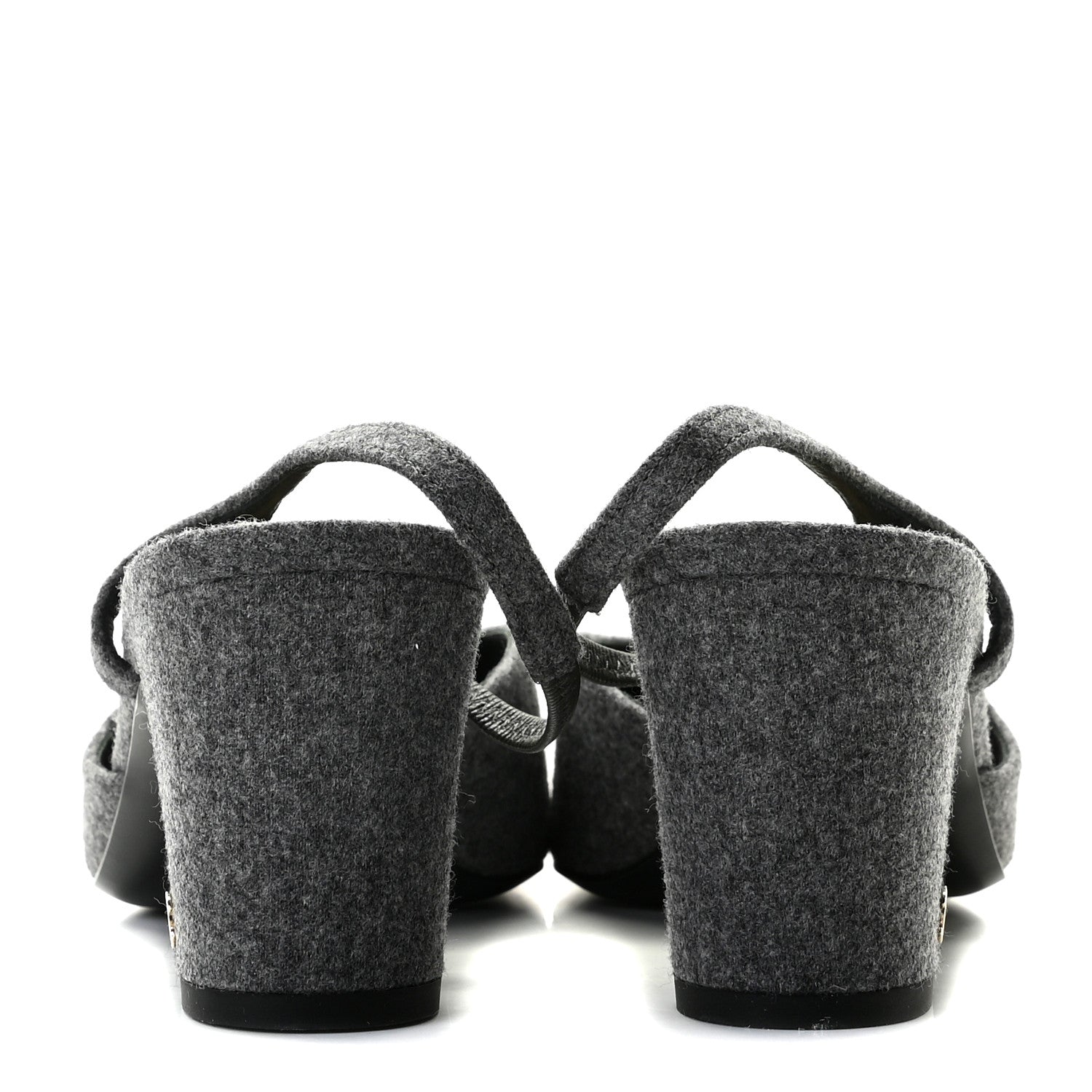 Chanel Wool Velvet Cap Toe CC Slingback Pumps 39 Black Grey 5 of 10