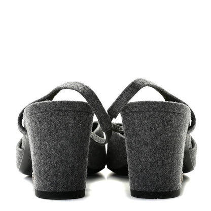 Chanel Wool Velvet Cap Toe CC Slingback Pumps 39 Black Grey 5 of 10