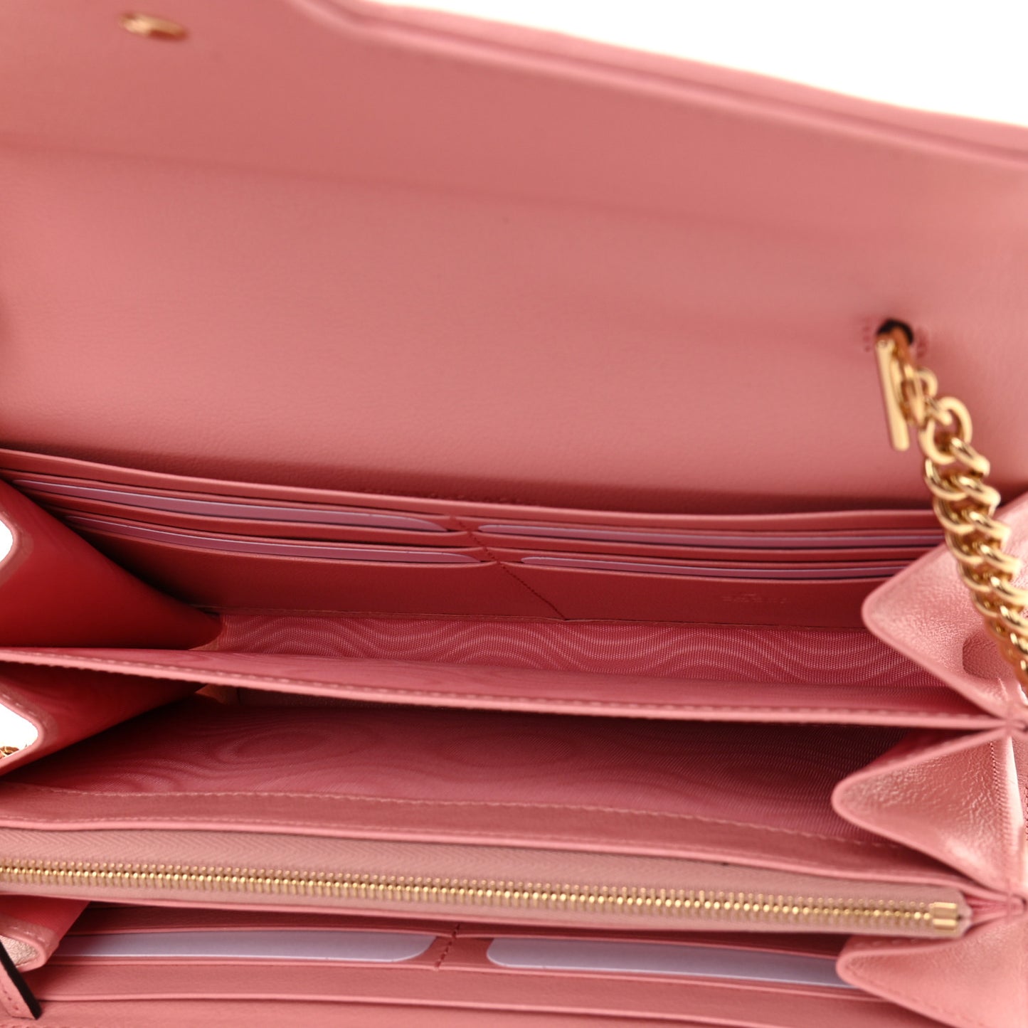 Azalea Calfskin Enamel Matelasse Diagonal Torchon GG Marmont Chain Wallet New Cherry Red Wild Rose