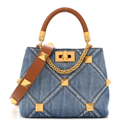 Valentino Garavani Denim Small Roman Stud The Handle Bag Light Denim Selleria 1 of 10