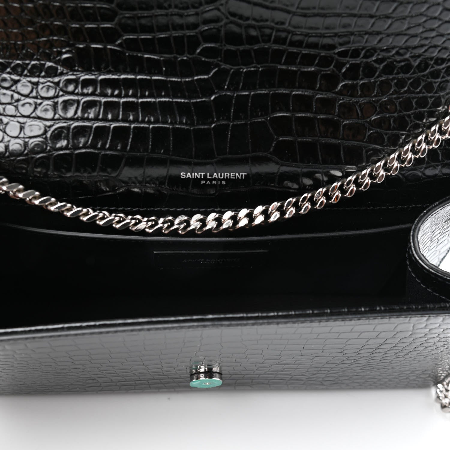 Saint Laurent Calfskin Crocodile Embossed Medium Classic Monogram Kate Tassel Satchel Black 5 of 9