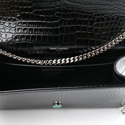 Saint Laurent Calfskin Crocodile Embossed Medium Classic Monogram Kate Tassel Satchel Black 5 of 9