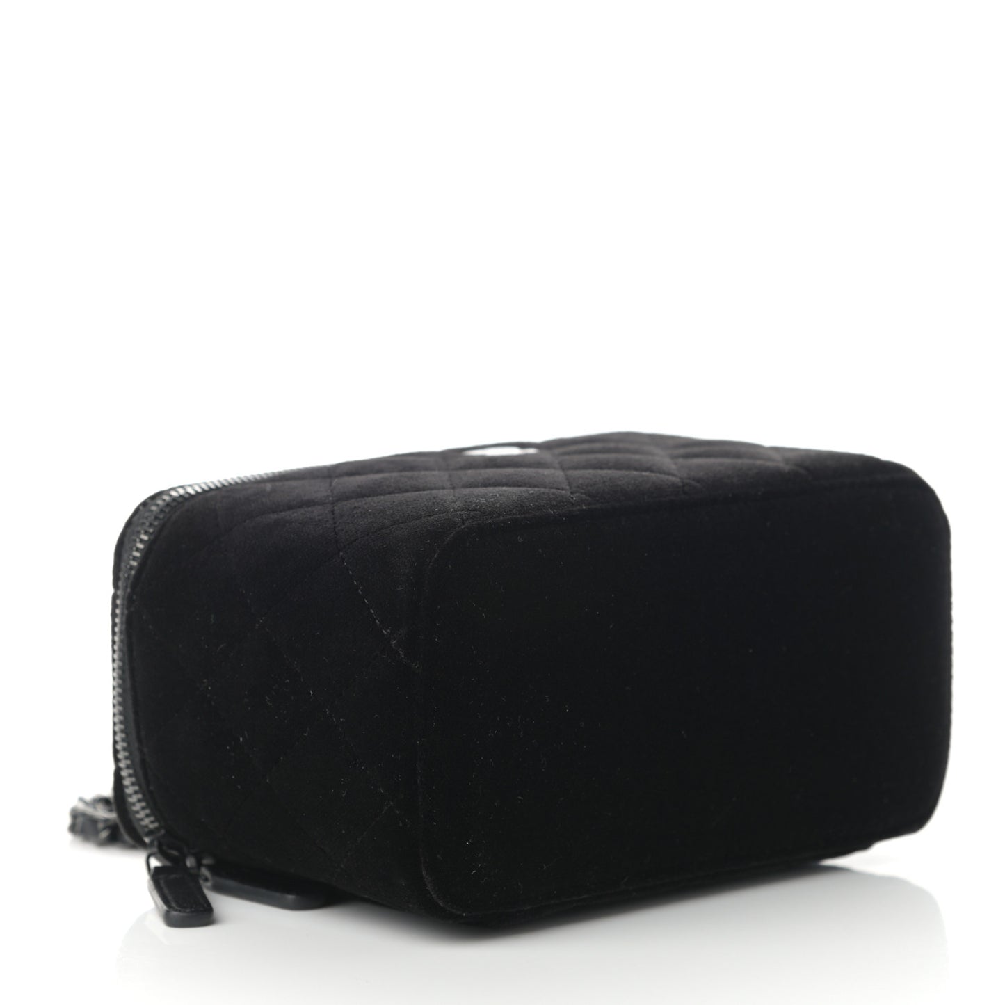 Velvet Quilted Small Vanity Case With Chain Black