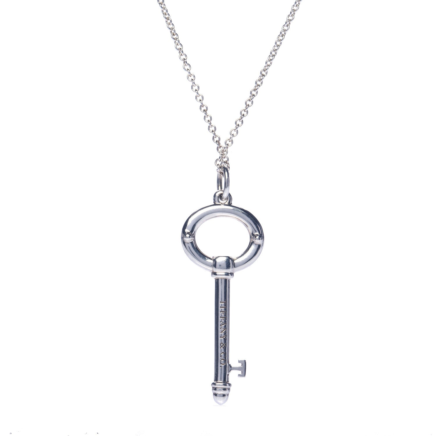 Tiffany Sterling Silver Oval Key Pendant Necklace 5 of 9