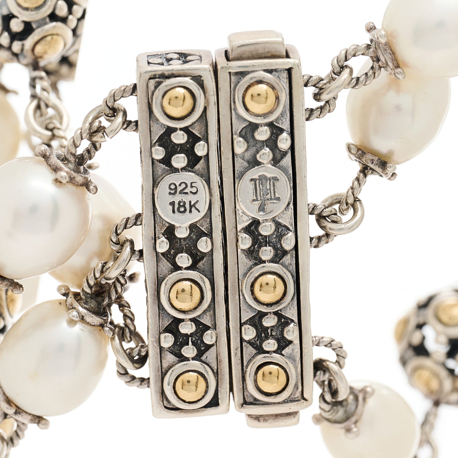 John Hardy Sterling Silver 18K Yellow Gold Pearl 3-Row Jaisalmer Bracelet 3 of 3