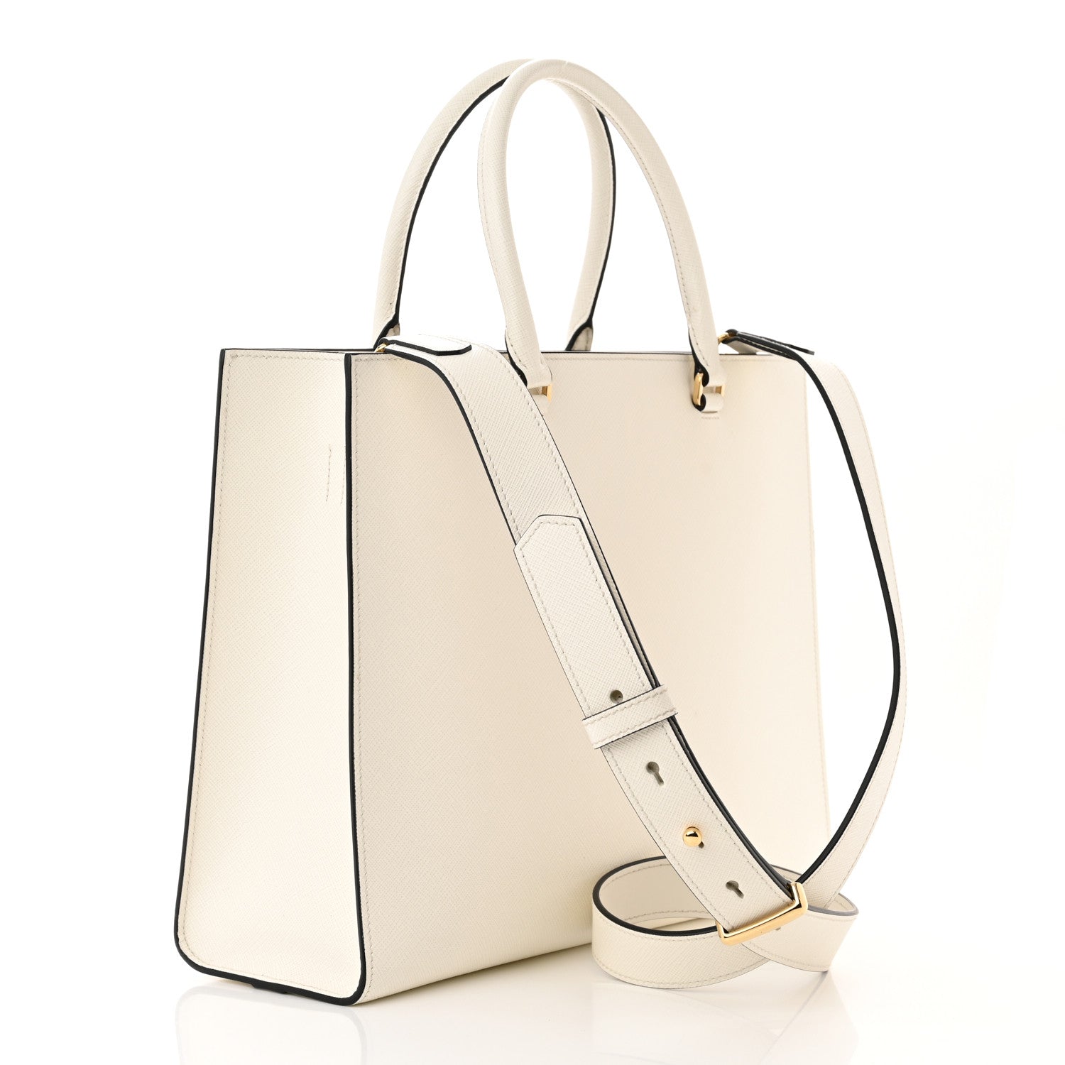 Prada Saffiano Lux Logo Embossed Large Shoulder Tote Handbag White 3 of 10