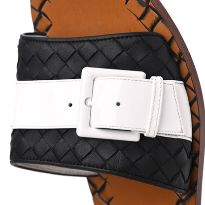 Bottega Veneta Nappa Intrecciato Patent Ravello Buckle Flat Sandals 40 Black White 15 of 15