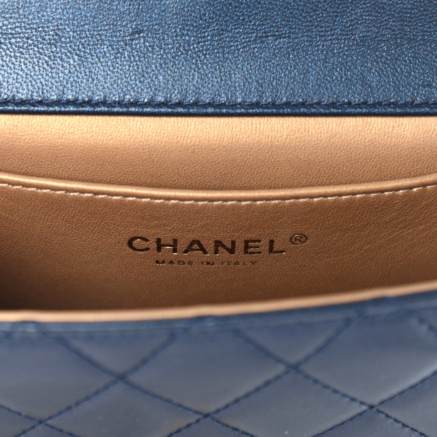 Iridescent Lambskin Quilted Chic Pearls Flap Navy Blue