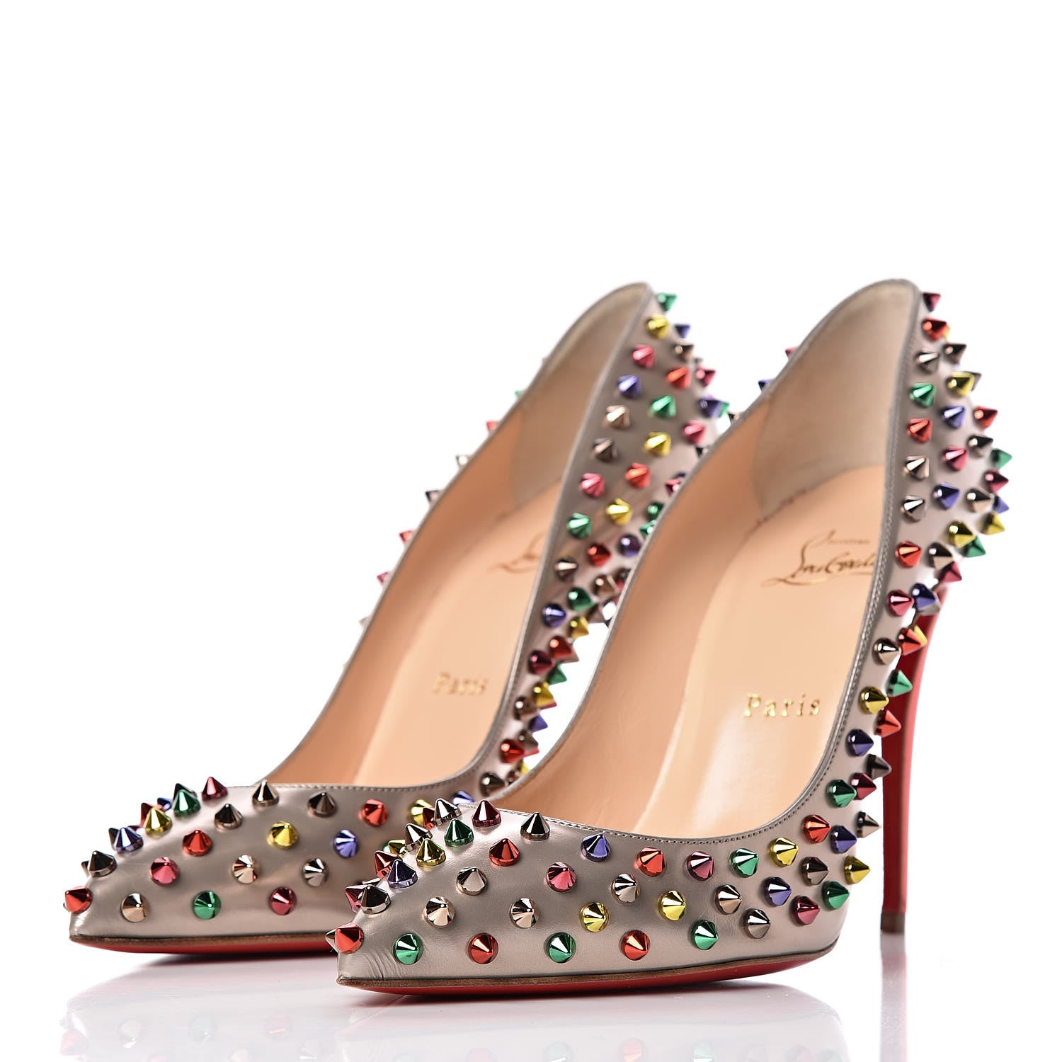 Christian Louboutin Specchio Follies Spikes 100 Pumps 38.5 Beige Multicolor 3 of 10