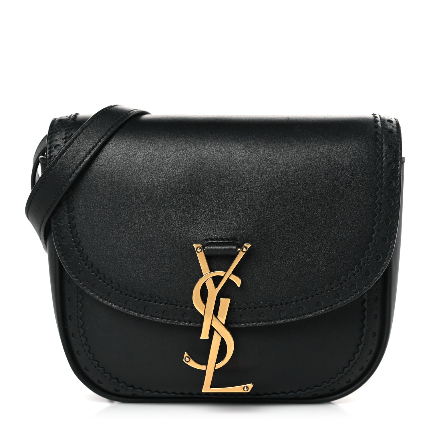 SAINT LAURENT Smooth Calfskin Small Classic Monogram Kaia Satchel in black by FASHIONPHILE