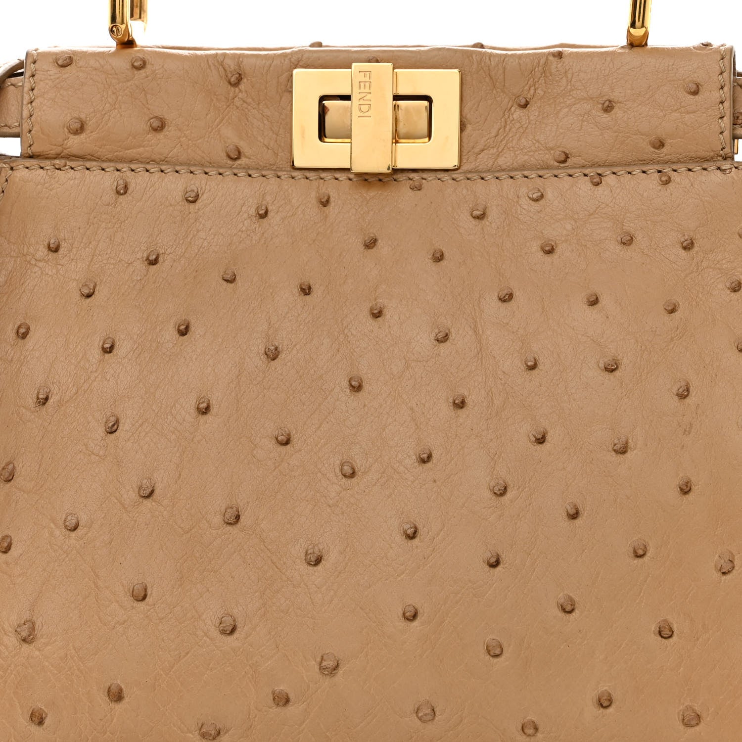 Fendi Ostrich Shiny Nappa Mini Peekaboo Iconic Satchel Cuoio 9 of 12