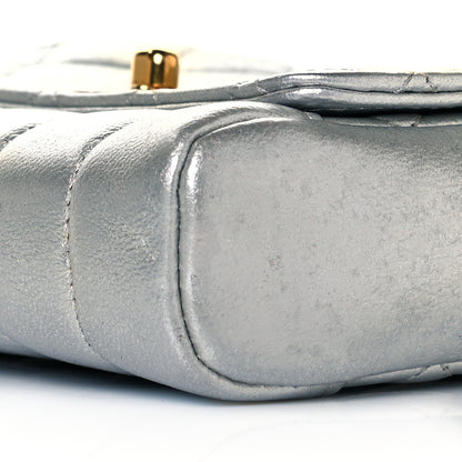 Chanel Metallic Goatskin Quilted Square Flap Shoulder Bag Silver 9 of 9