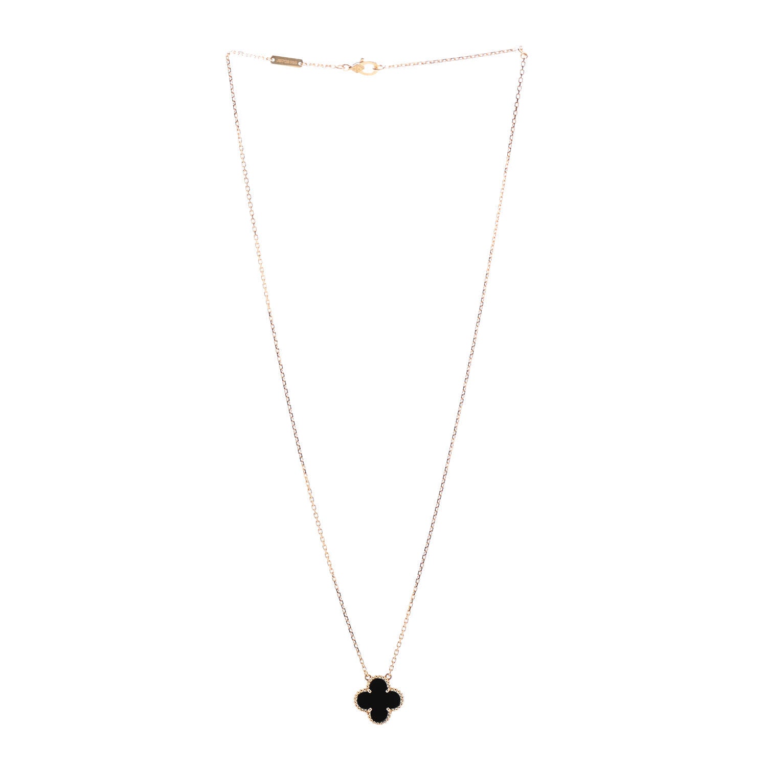 Van Cleef & Arpels 18K Yellow Gold Black Onyx Vintage Alhambra Pendant Necklace 3 of 6