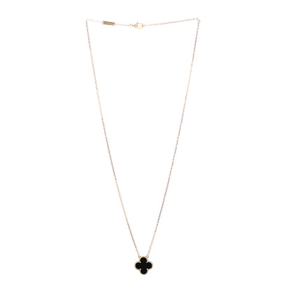 Van Cleef & Arpels 18K Yellow Gold Black Onyx Vintage Alhambra Pendant Necklace 3 of 6