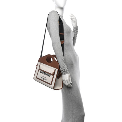Burberry Canvas Smooth Calfskin Two Tone Small Pocket Bag Natural Malt Brown 2 of 13