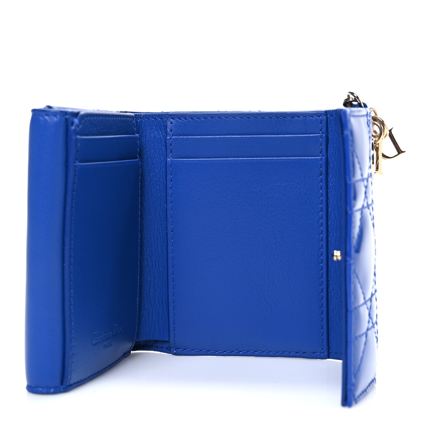 Christian Dior Patent Cannage Lady Dior Lotus Wallet Blue 5 of 7