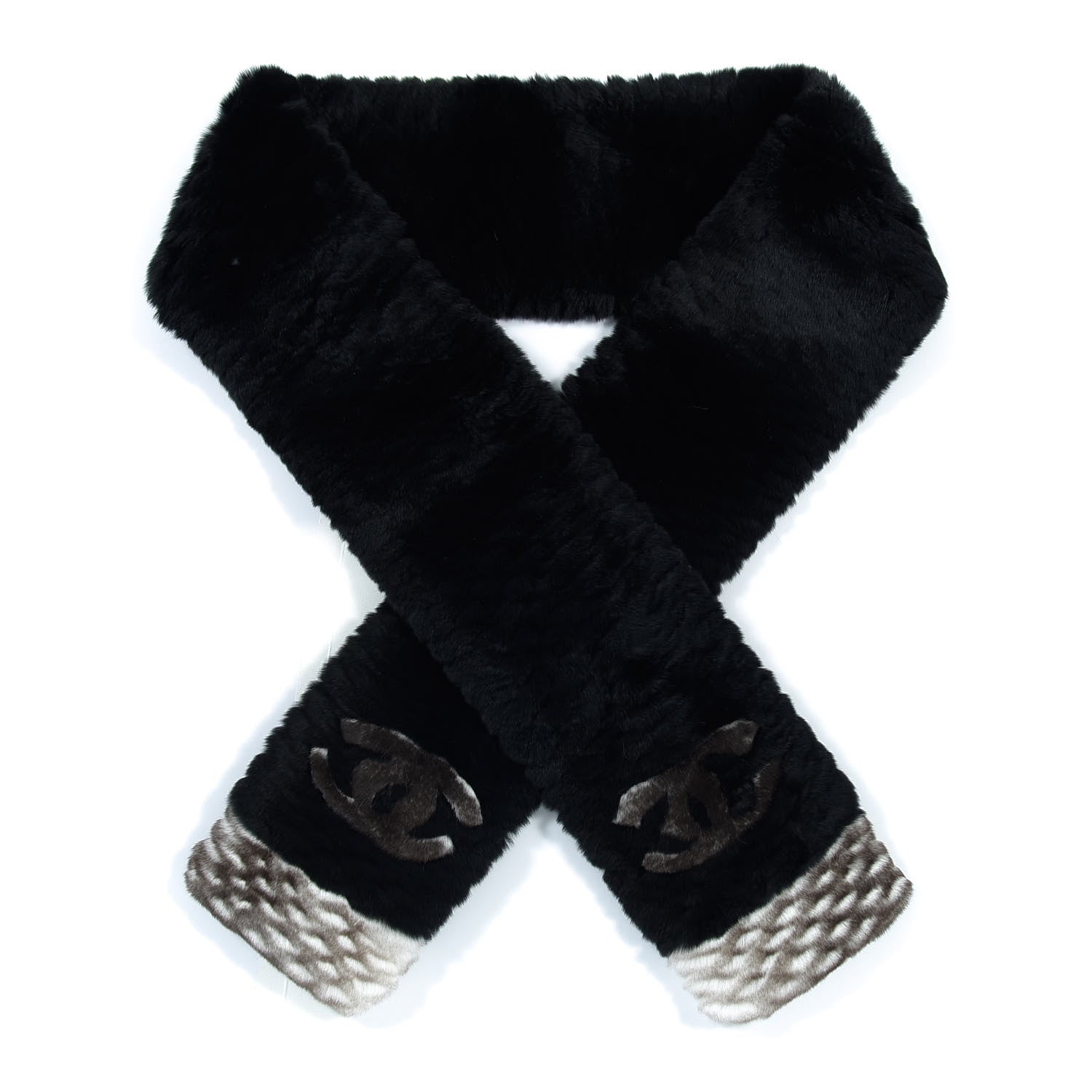 Chanel Orylag Rabbit Fur CC Scarf Black 1 of 2
