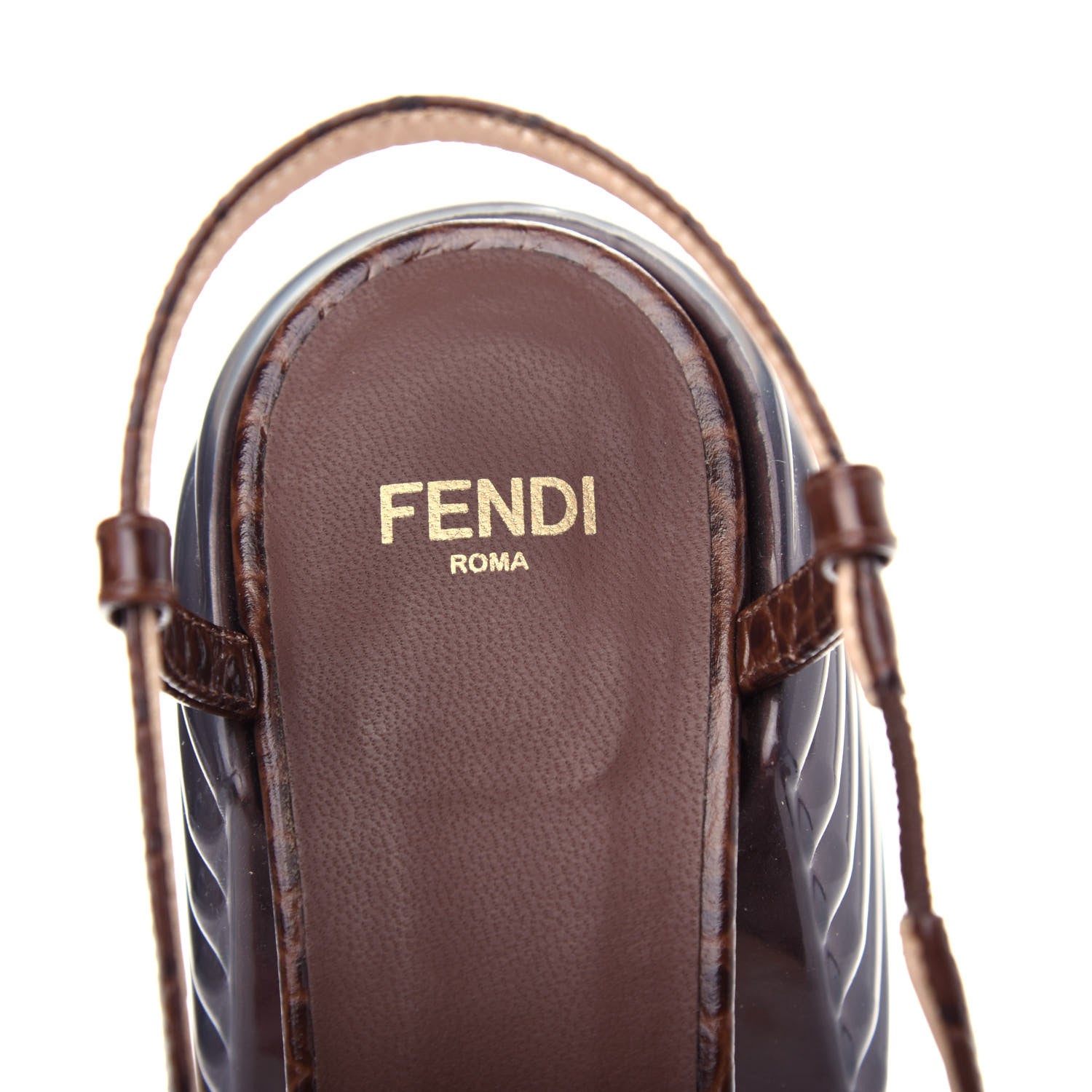 Fendi Calfskin Crocodile Embossed Promenade Slingback Loafer Pumps 36.5 Dark Brown 8 of 10