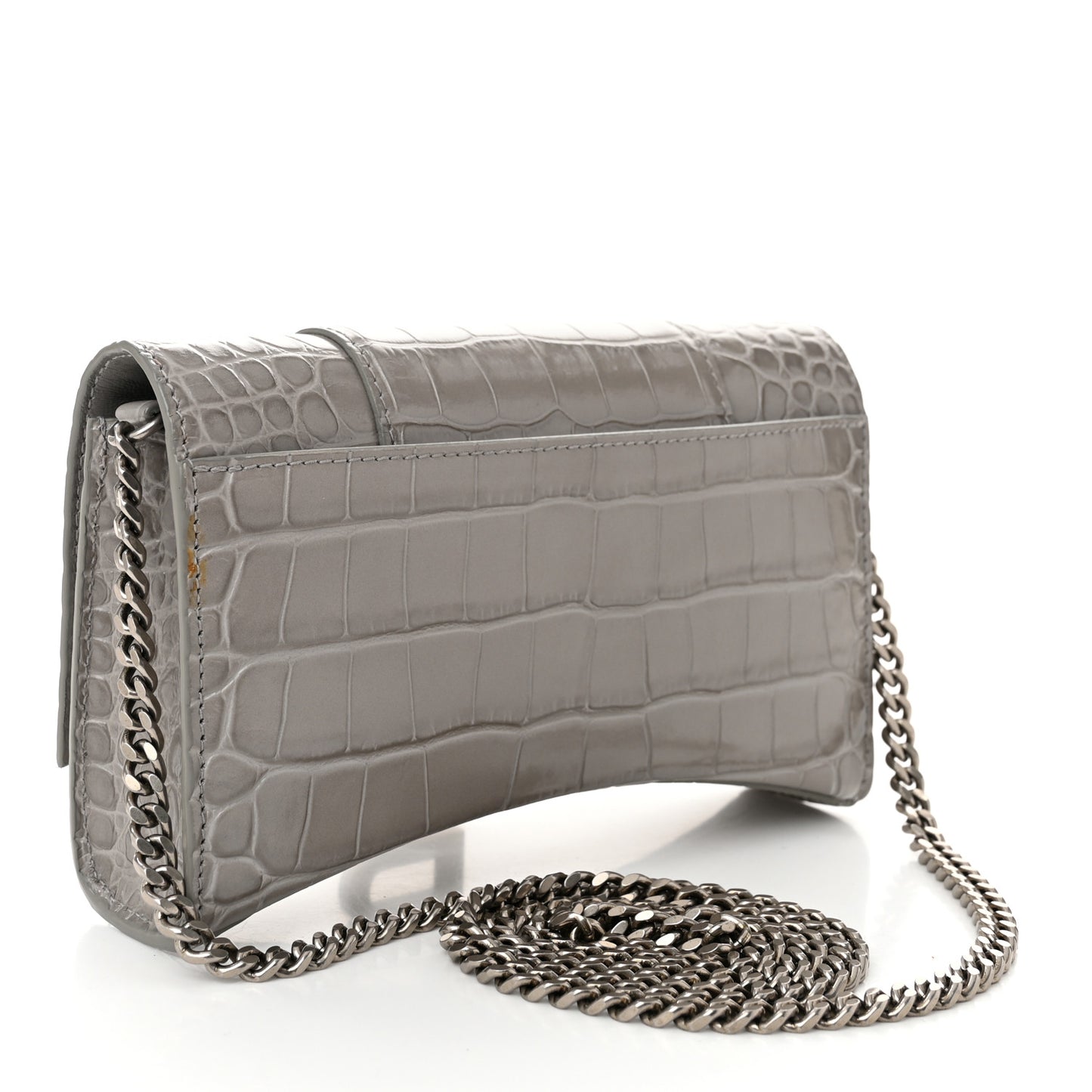 Shiny Calfskin Crocodile Embossed Hourglass Chain Bag Balenciaga Steel Grey