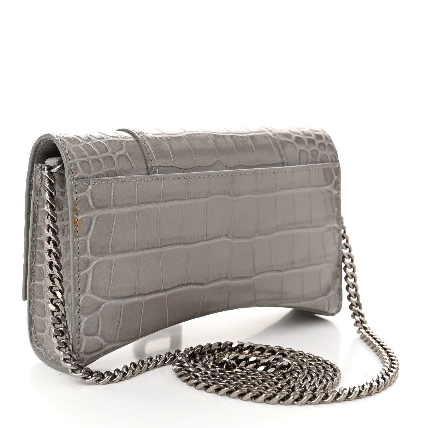 Balenciaga Shiny Calfskin Crocodile Embossed Hourglass Chain Bag Balenciaga Steel Grey 3 of 10