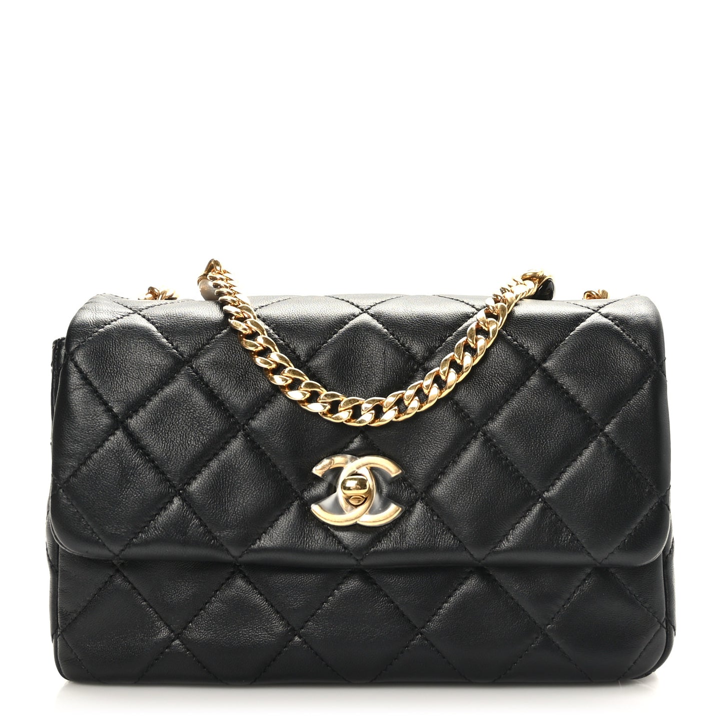 Lambskin Resin Pearl Quilted Small Flap Black