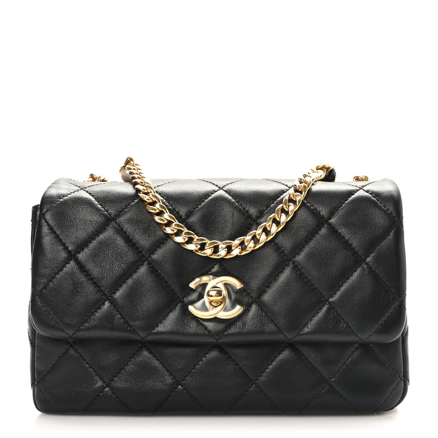 Chanel Lambskin Resin Pearl Quilted Small Flap Black 1 of 9