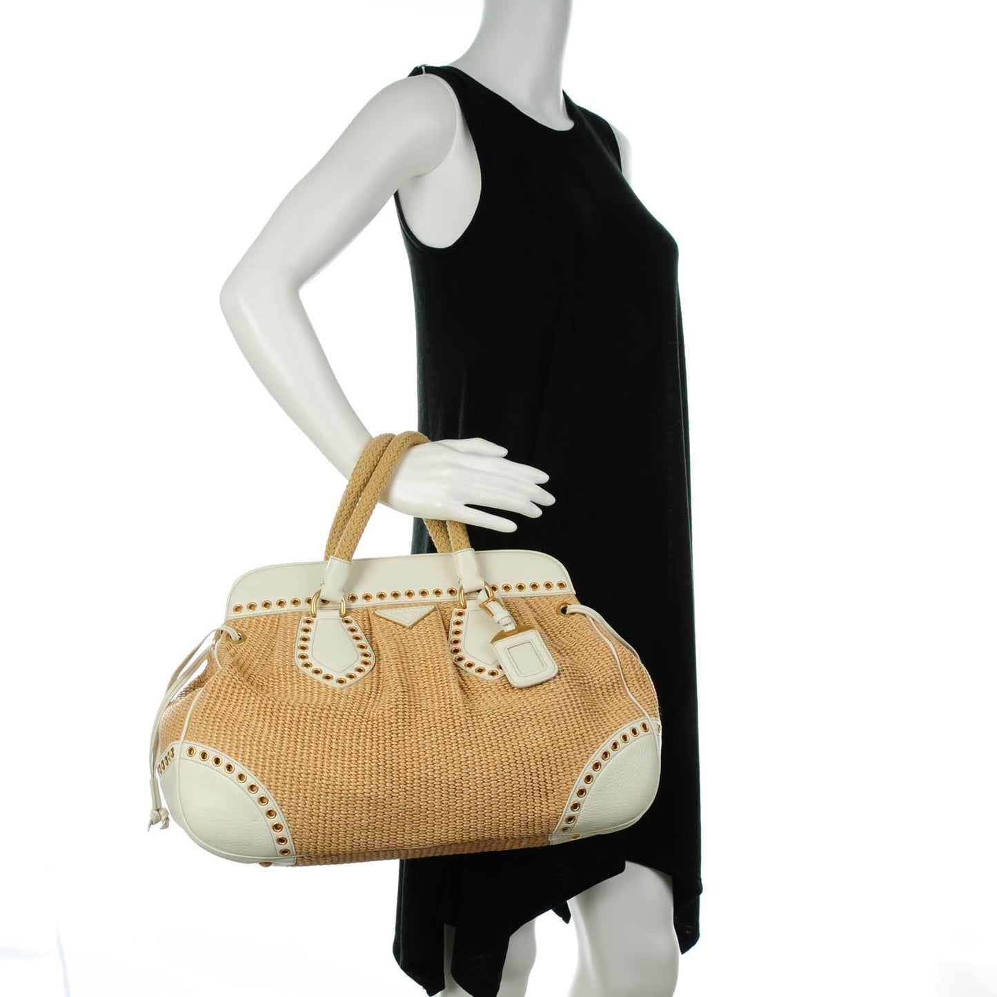 Straw Vitello Daino Large Frame Bag White