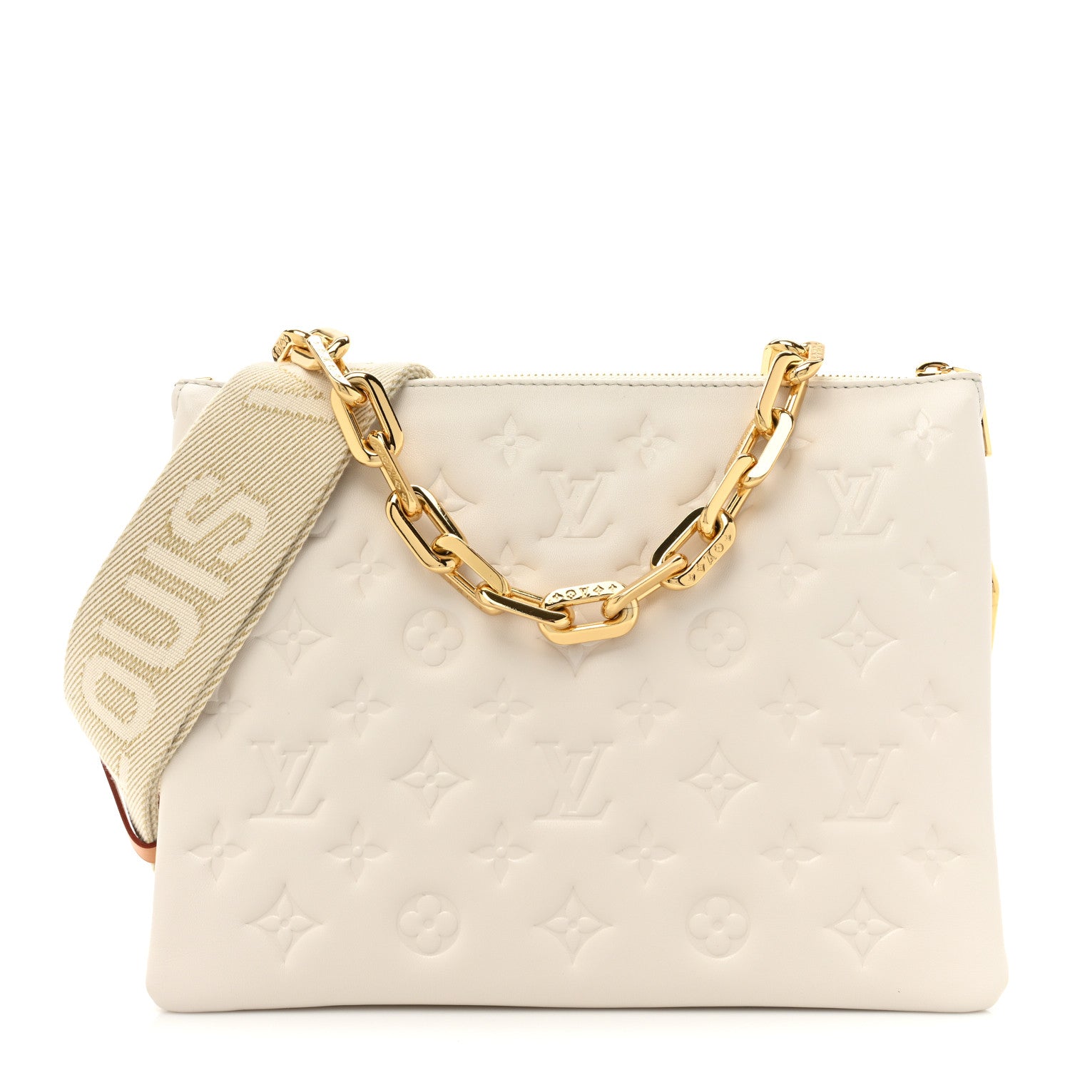 Louis Vuitton Lambskin Embossed Monogram Coussin PM Beige Cream 1 of 11