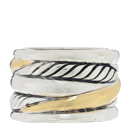 David Yurman Sterling Silver 18K Yellow Gold Crossover Wide Ring 52 6 3 of 4