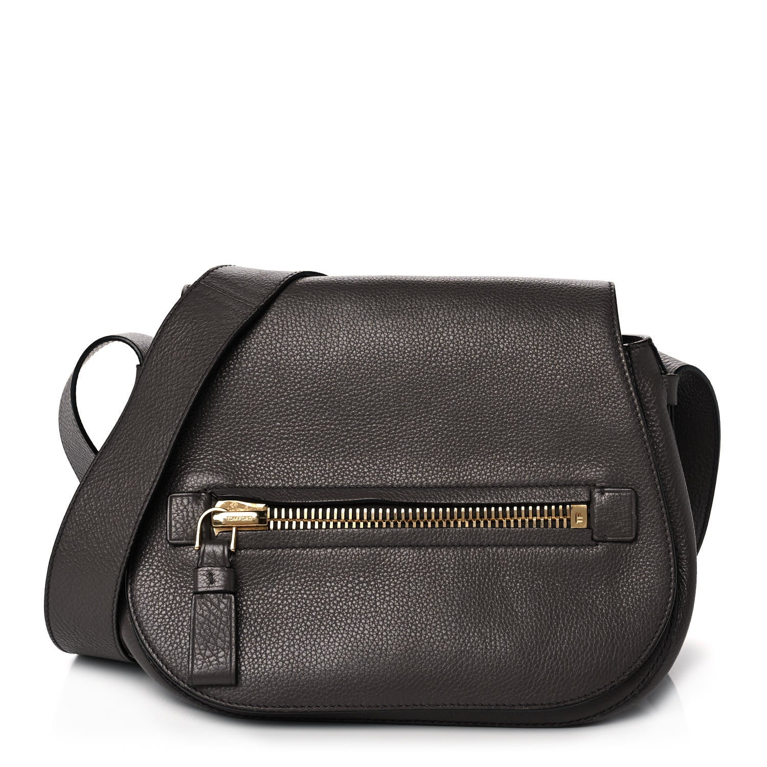 Tom Ford Grained Calfskin Soft Jennifer Saddle Bag Graphite 1 of 13