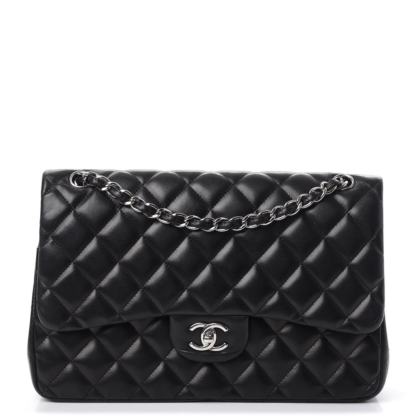 Lambskin Quilted Jumbo Double Flap Black
