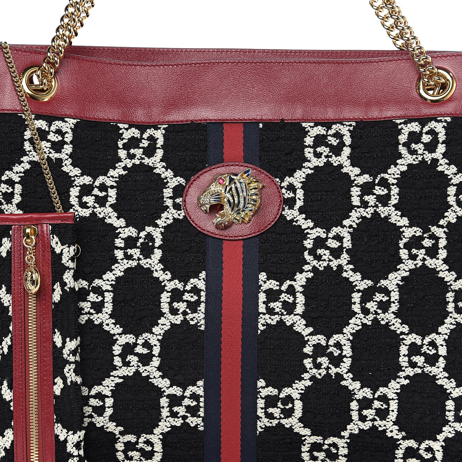 Gucci Tweed GG Monogram Large Rajah Chain Tote Romantic Cherry Black White 9 of 9