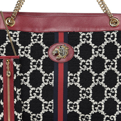 Gucci Tweed GG Monogram Large Rajah Chain Tote Romantic Cherry Black White 9 of 9