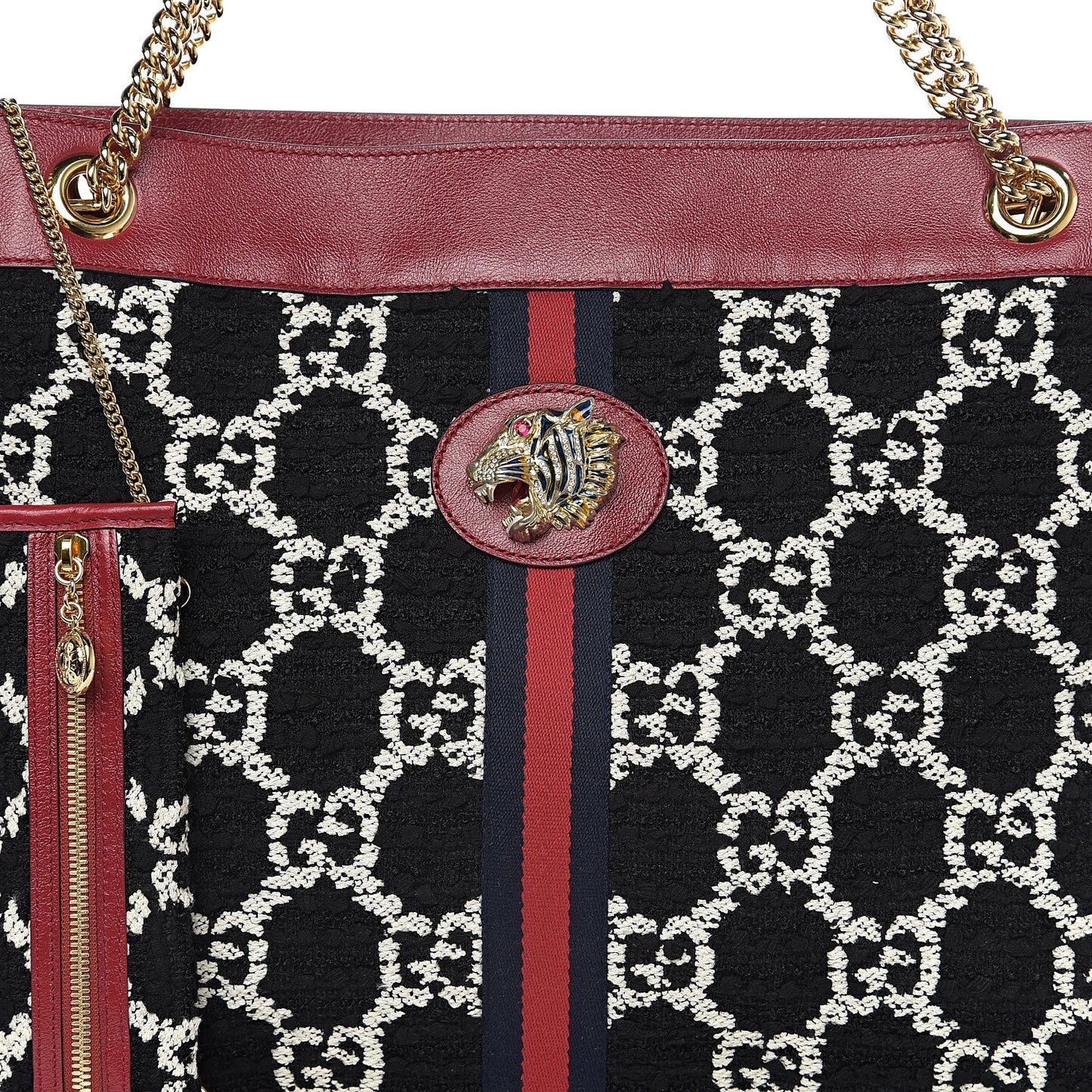 Tweed GG Monogram Large Rajah Chain Tote Romantic Cherry Black White