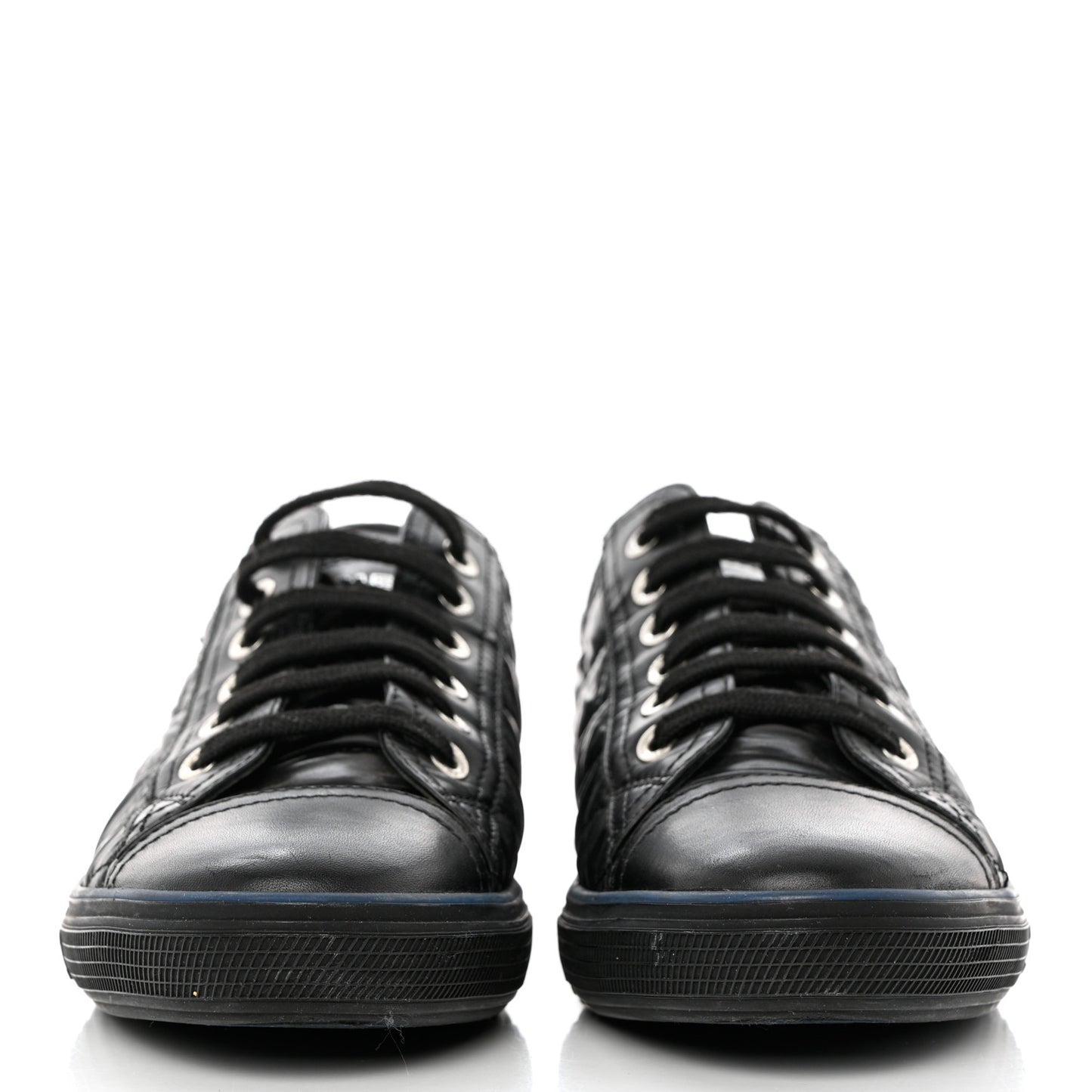 Nylon Calfskin Quilted CC Sneakers 37 Black Blue