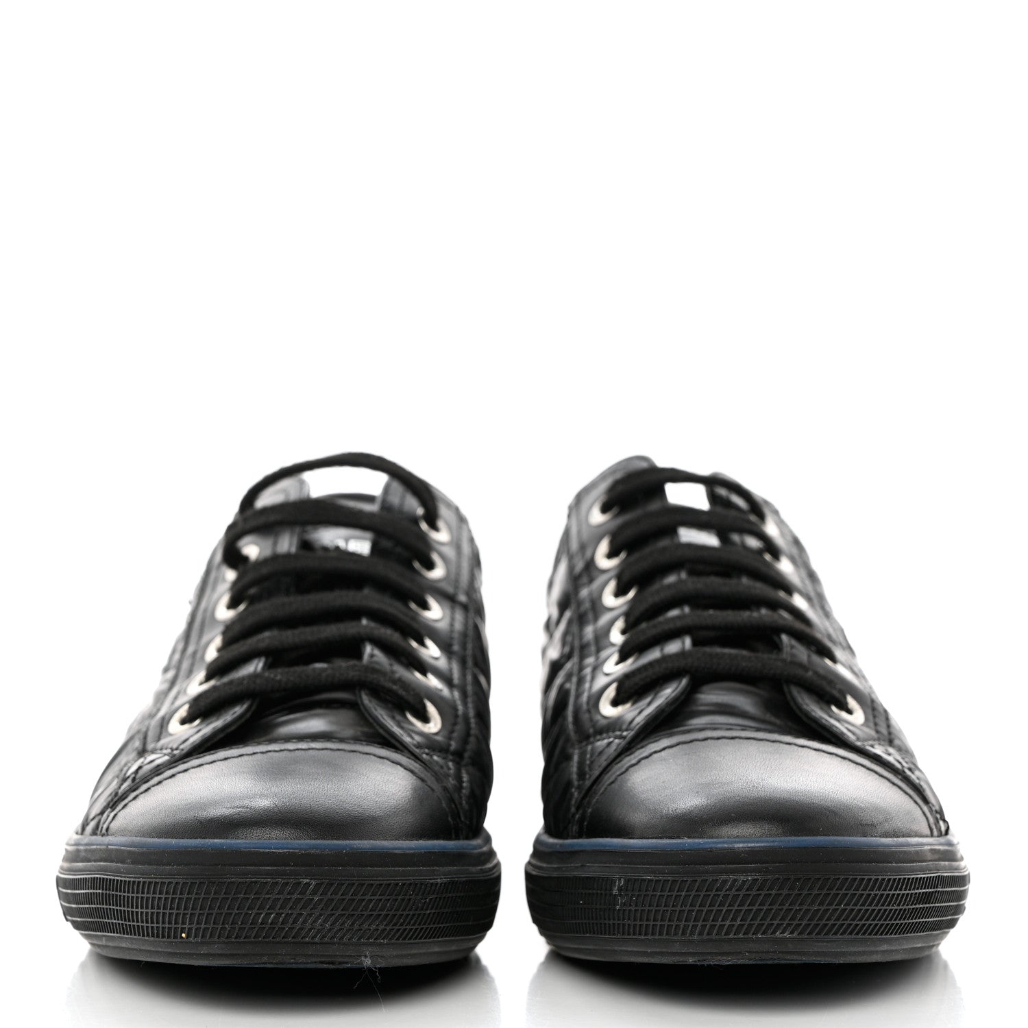 Chanel Nylon Calfskin Quilted CC Sneakers 37 Black Blue 2 of 11