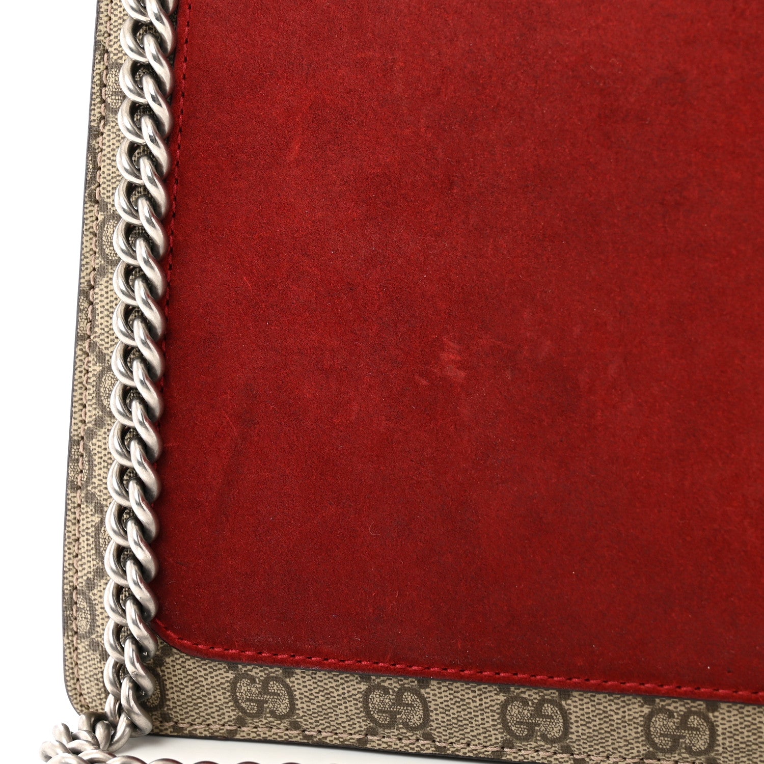 Gucci GG Supreme Monogram Suede Cudu Medium Dionysus Shoulder Bag Beige Ebony Vulcanic Red 13 of 16