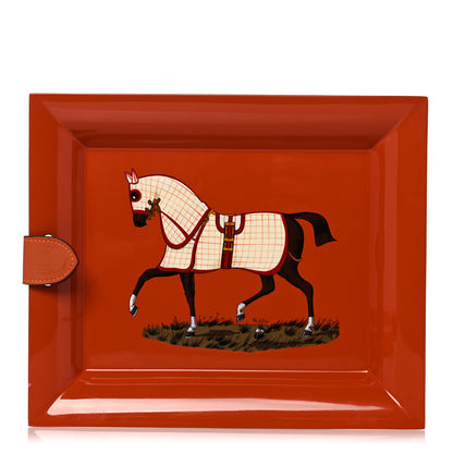Hermes Lacquered Wood Taurillon Clemence Large Atrium Cheval Change Tray Orange Sanguine 1 of 12