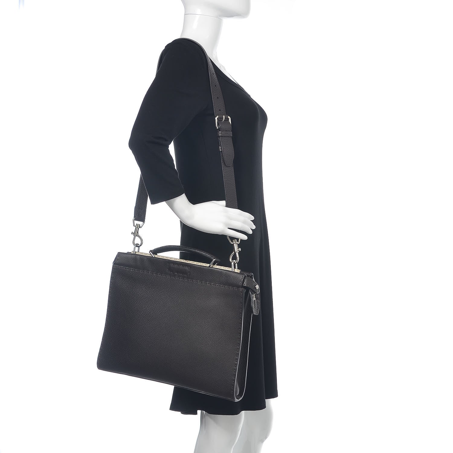 Fendi Calfskin Romano Selleria Large Peekaboo Iconic Fit Satchel Brown Milk Multicolor 2 of 10